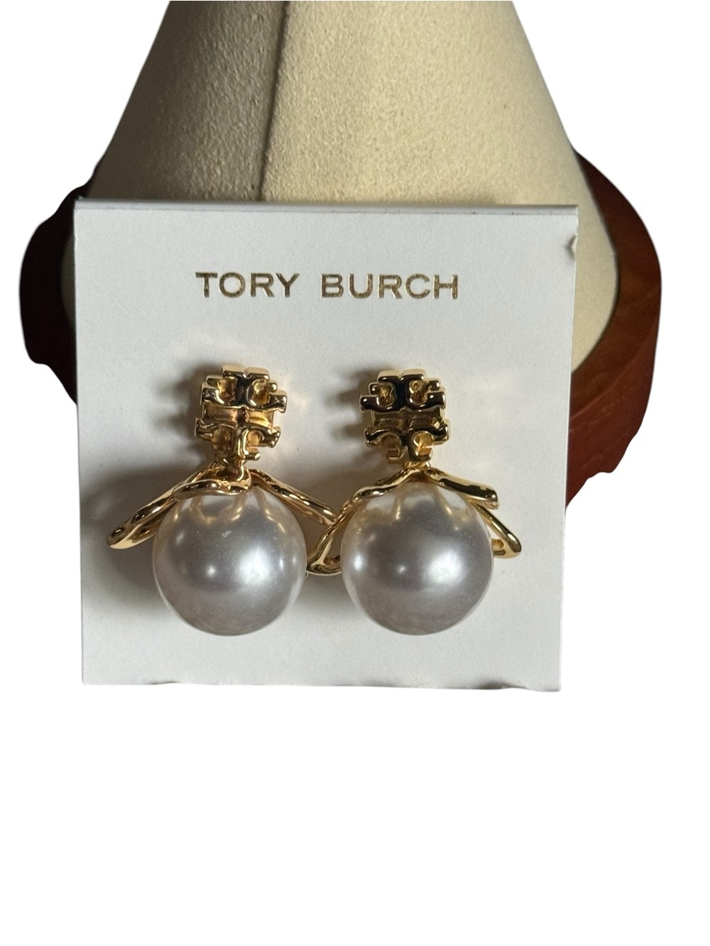 Tory Burch Gold-Tone Earrings with White Pearl Drops NEW